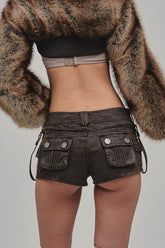 UTILITY MINI SHORTS WITH ZIPPERS COAL BACK