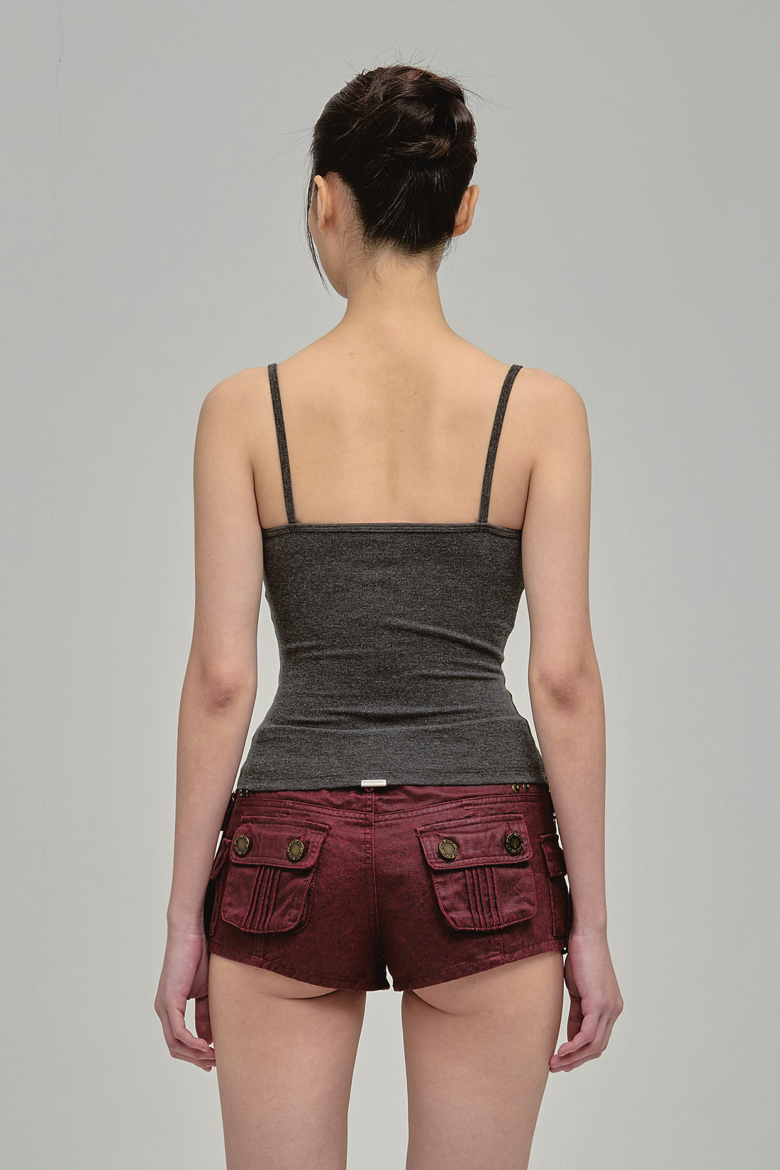 UTILITY MINI SHORTS WITH ZIPPERS MAROON BACK