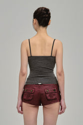 UTILITY MINI SHORTS WITH ZIPPERS MAROON BACK