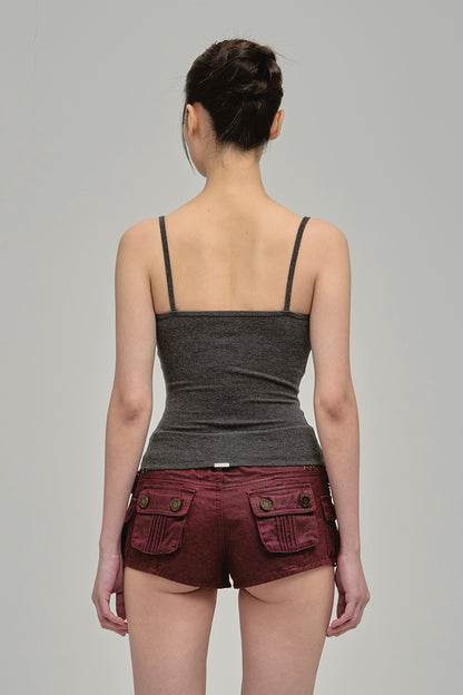 UTILITY MINI SHORTS WITH ZIPPERS MAROON BACK