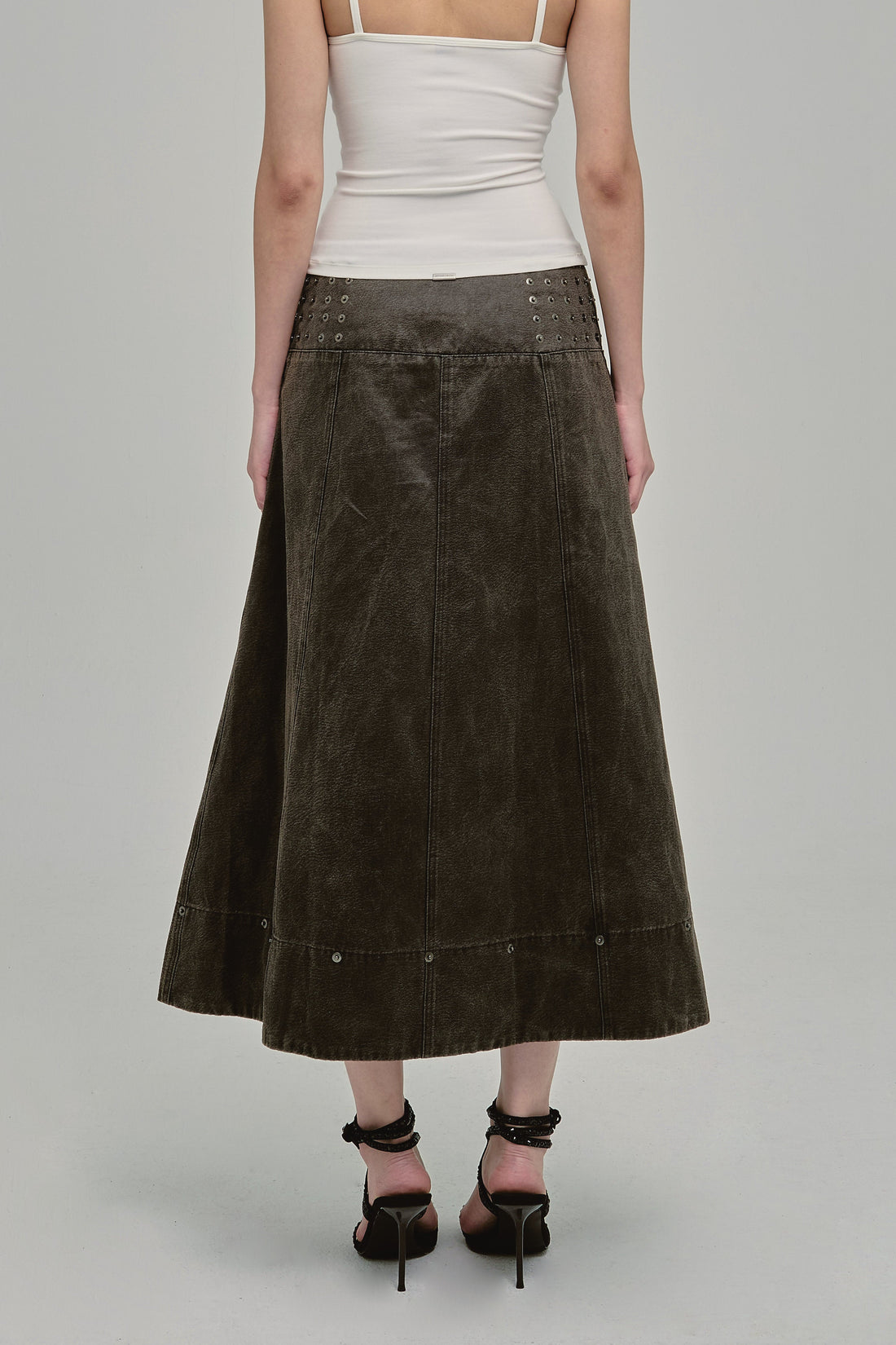 AMMO MAXI STUDDED SKIRT COAL BACK