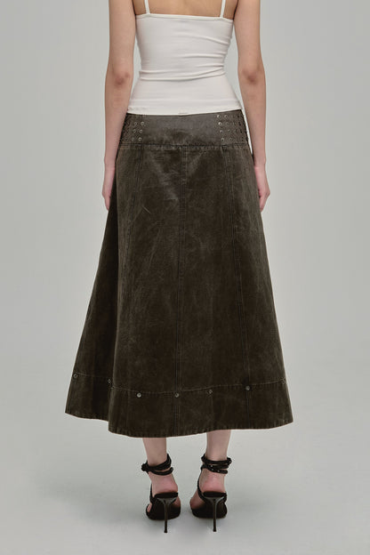AMMO MAXI STUDDED SKIRT COAL BACK