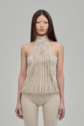 MIEN TOP SPAGHETTI STRAP HIGH NECK CREAM FRONT
