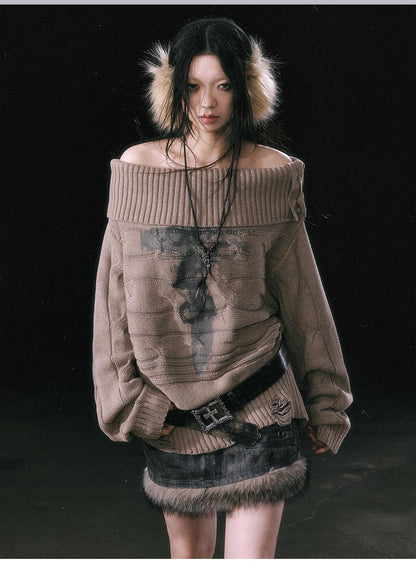 Khaki Shawl-collar Sweater