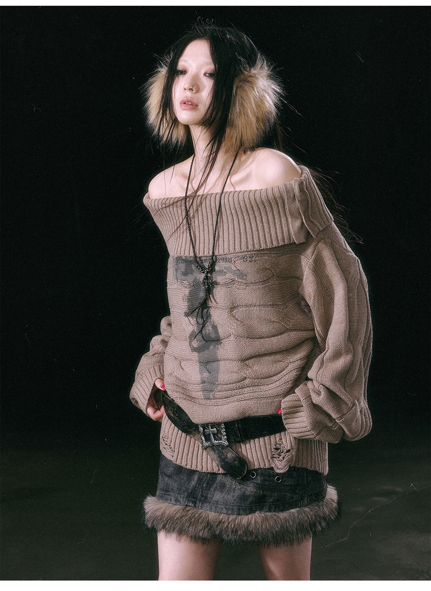 Khaki Shawl-collar Sweater