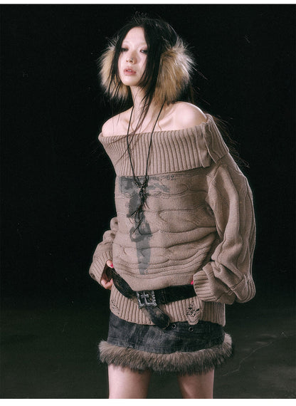 Khaki Shawl-collar Sweater