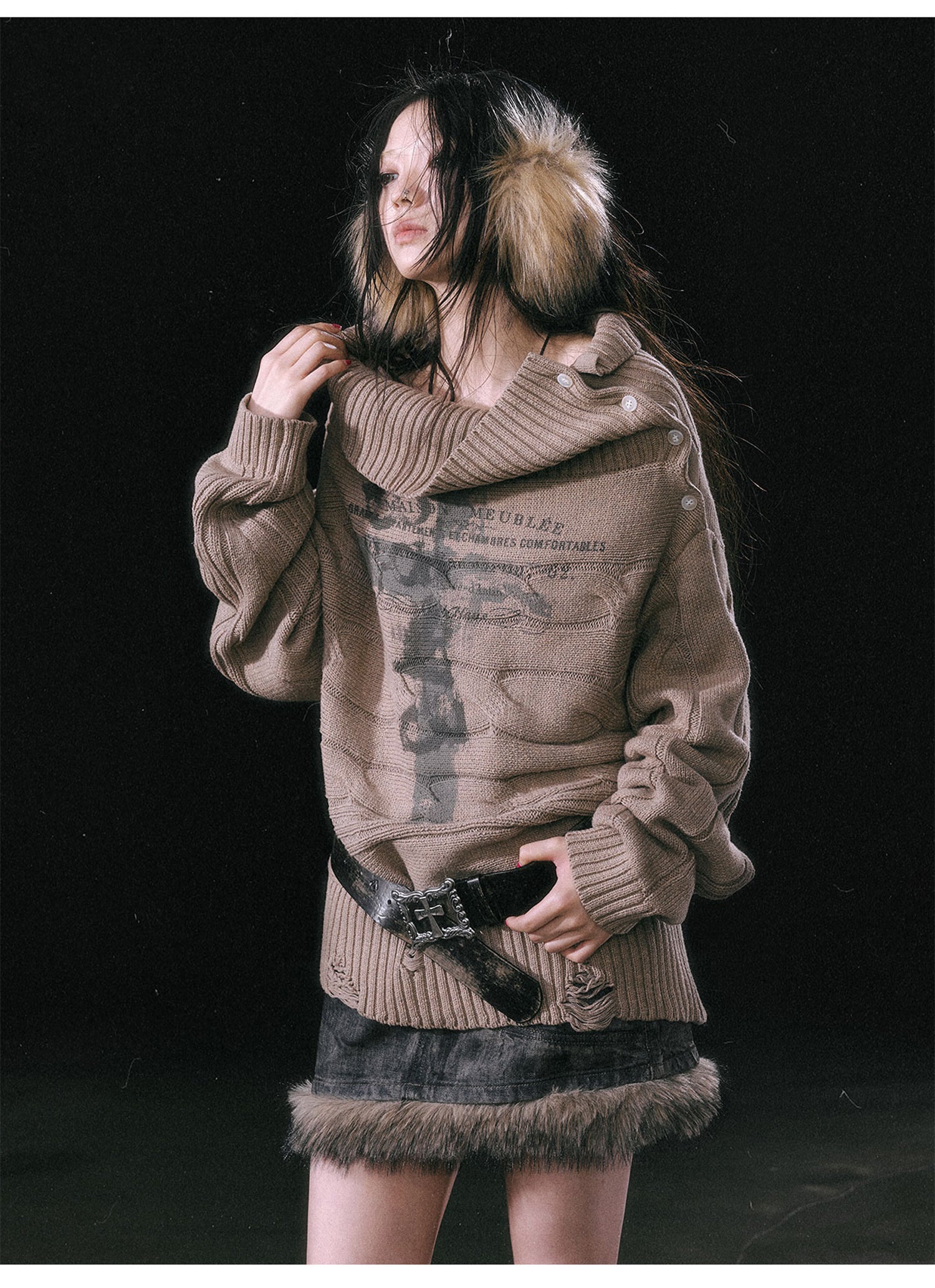 Khaki Shawl-collar Sweater