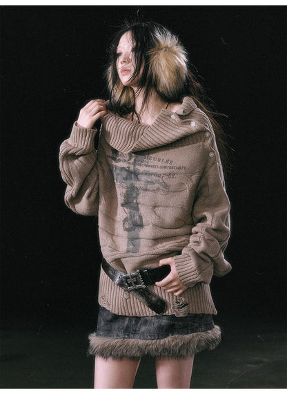 Khaki Shawl-collar Sweater