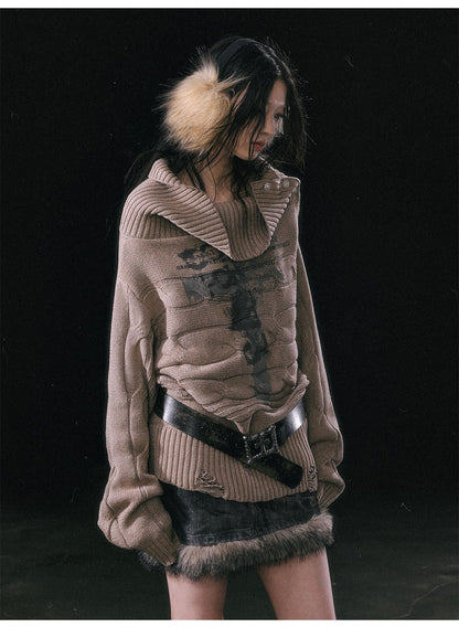 Khaki Shawl-collar Sweater