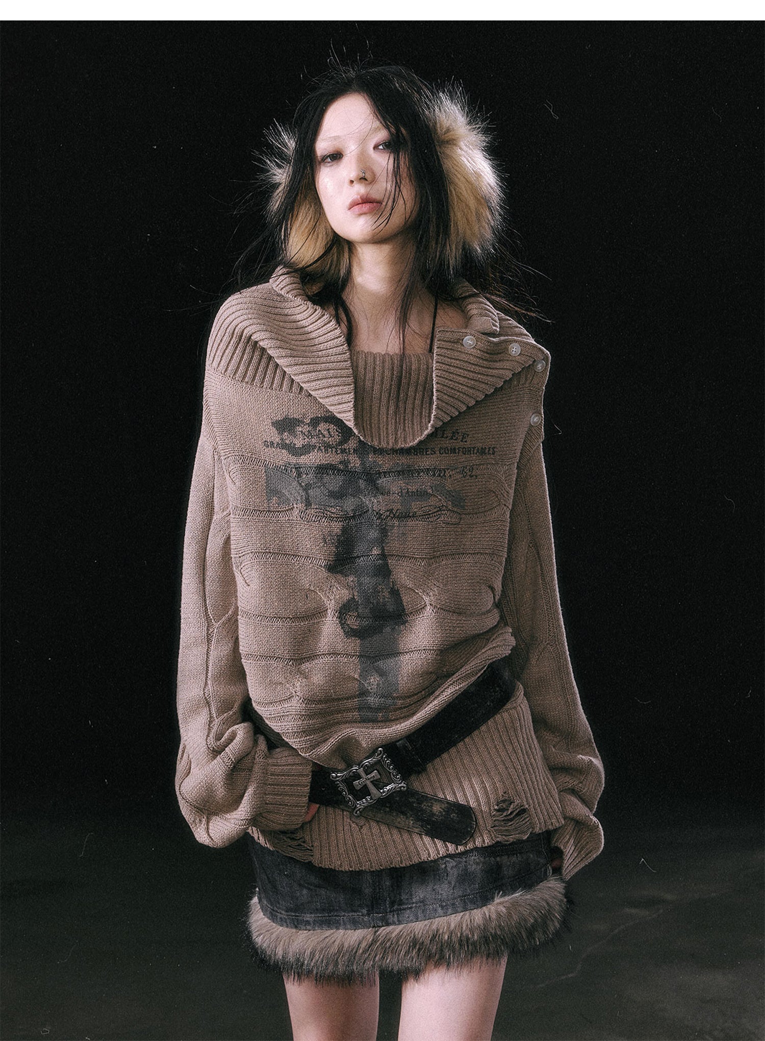 Khaki Shawl-collar Sweater