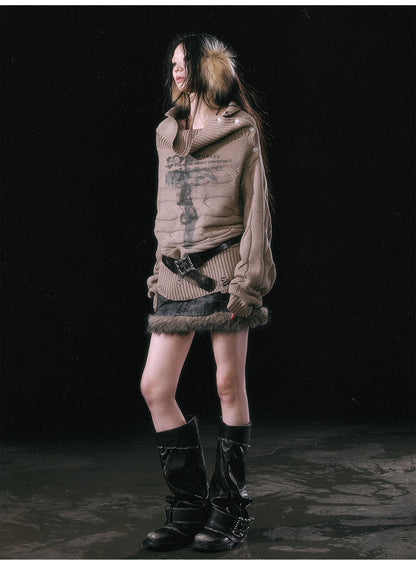 Khaki Shawl-collar Sweater
