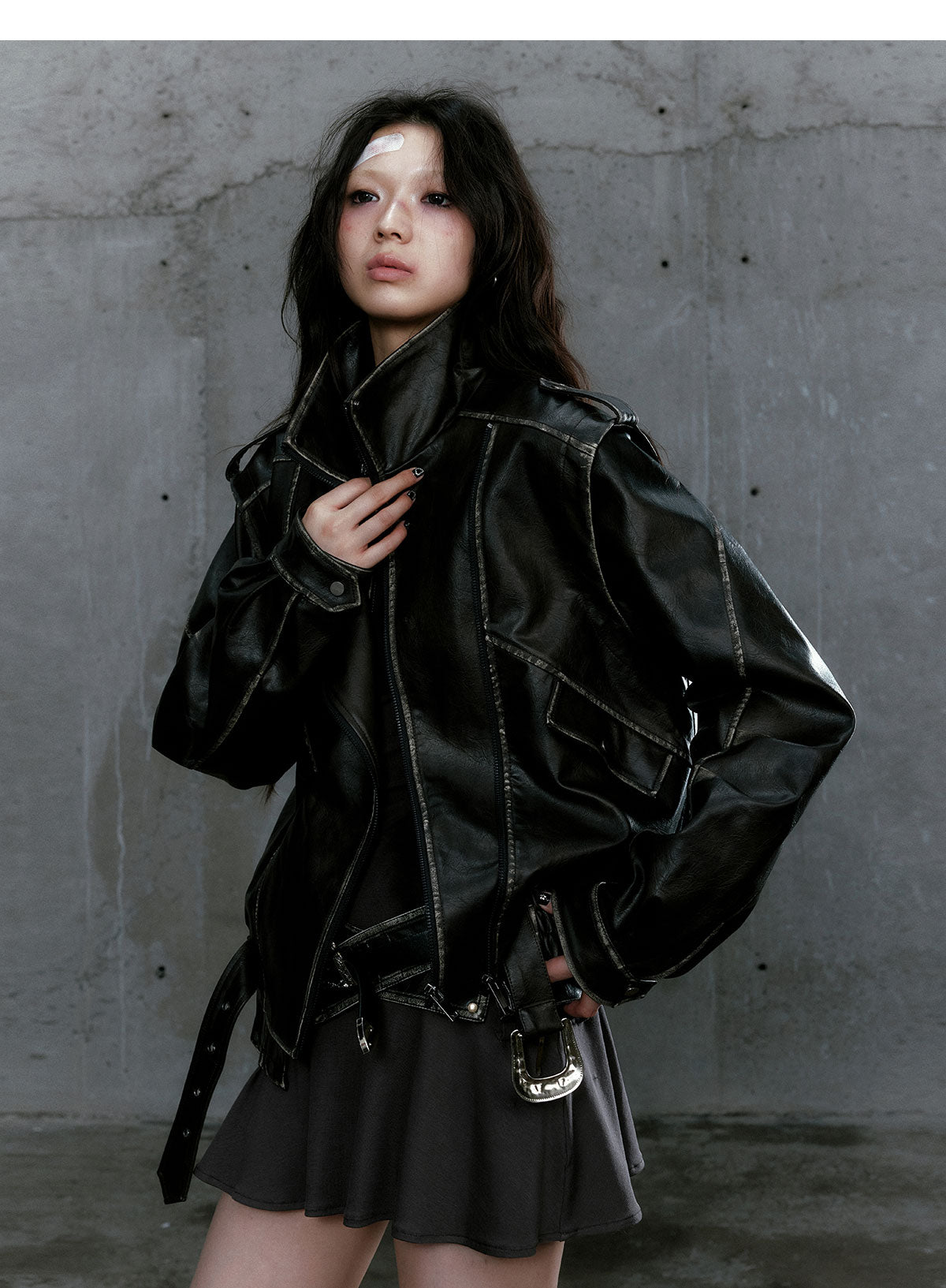 Black Panelled Leather Jacket