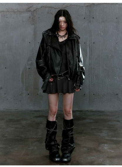 Black Panelled Leather Jacket