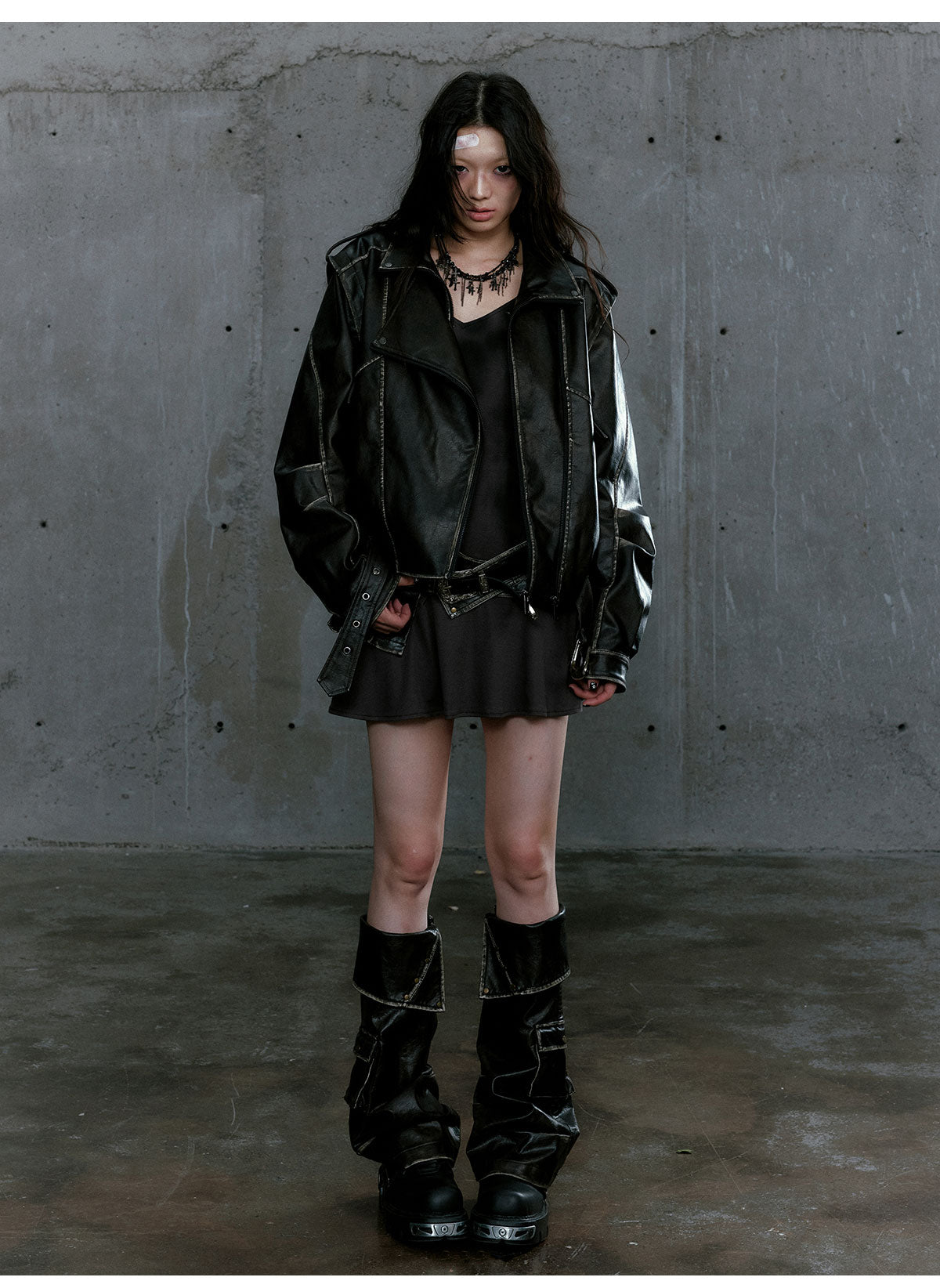 Black Panelled Leather Jacket