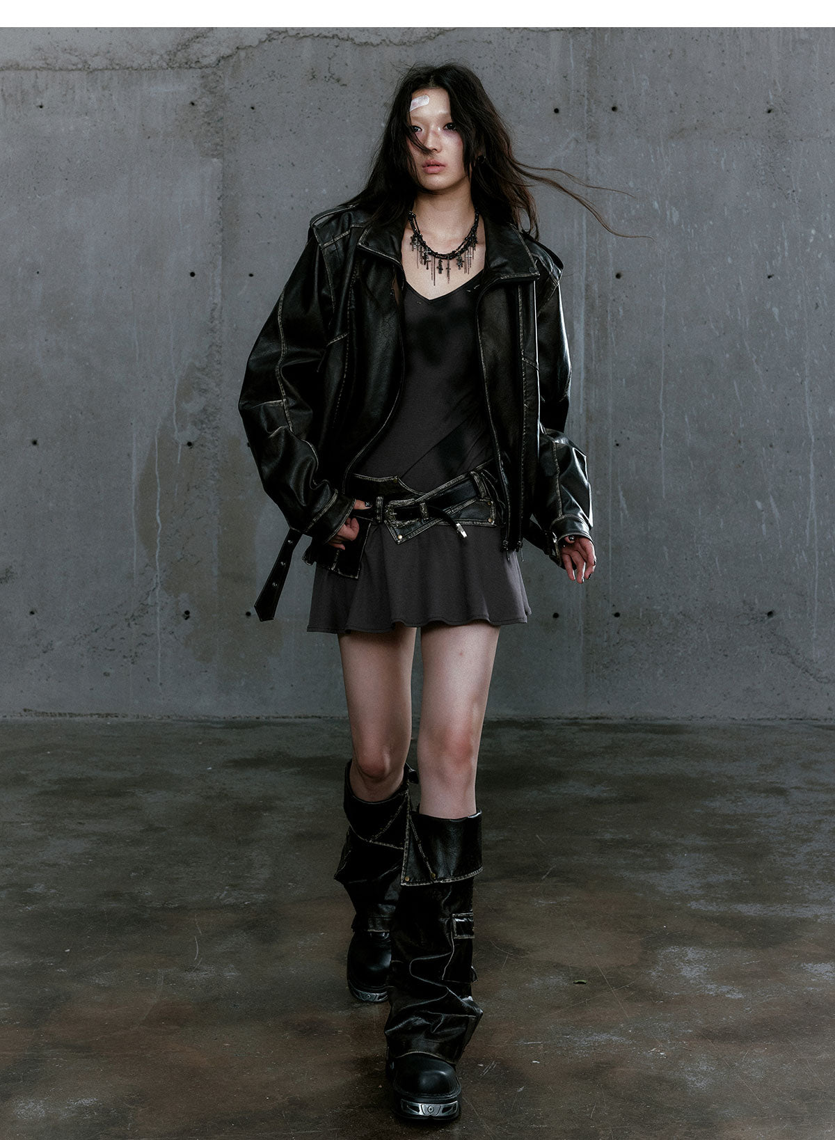Black Panelled Leather Jacket