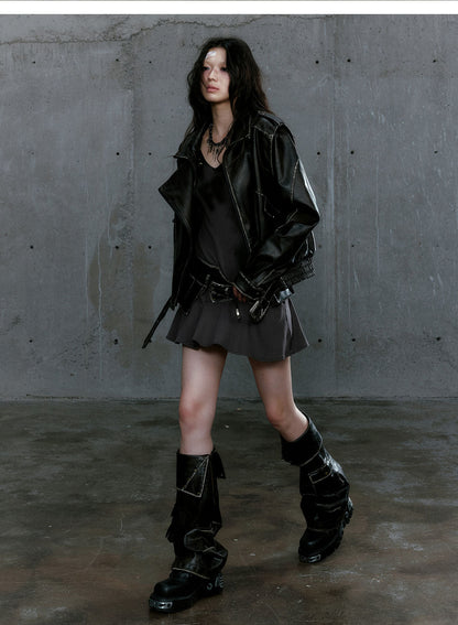 Black Panelled Leather Jacket