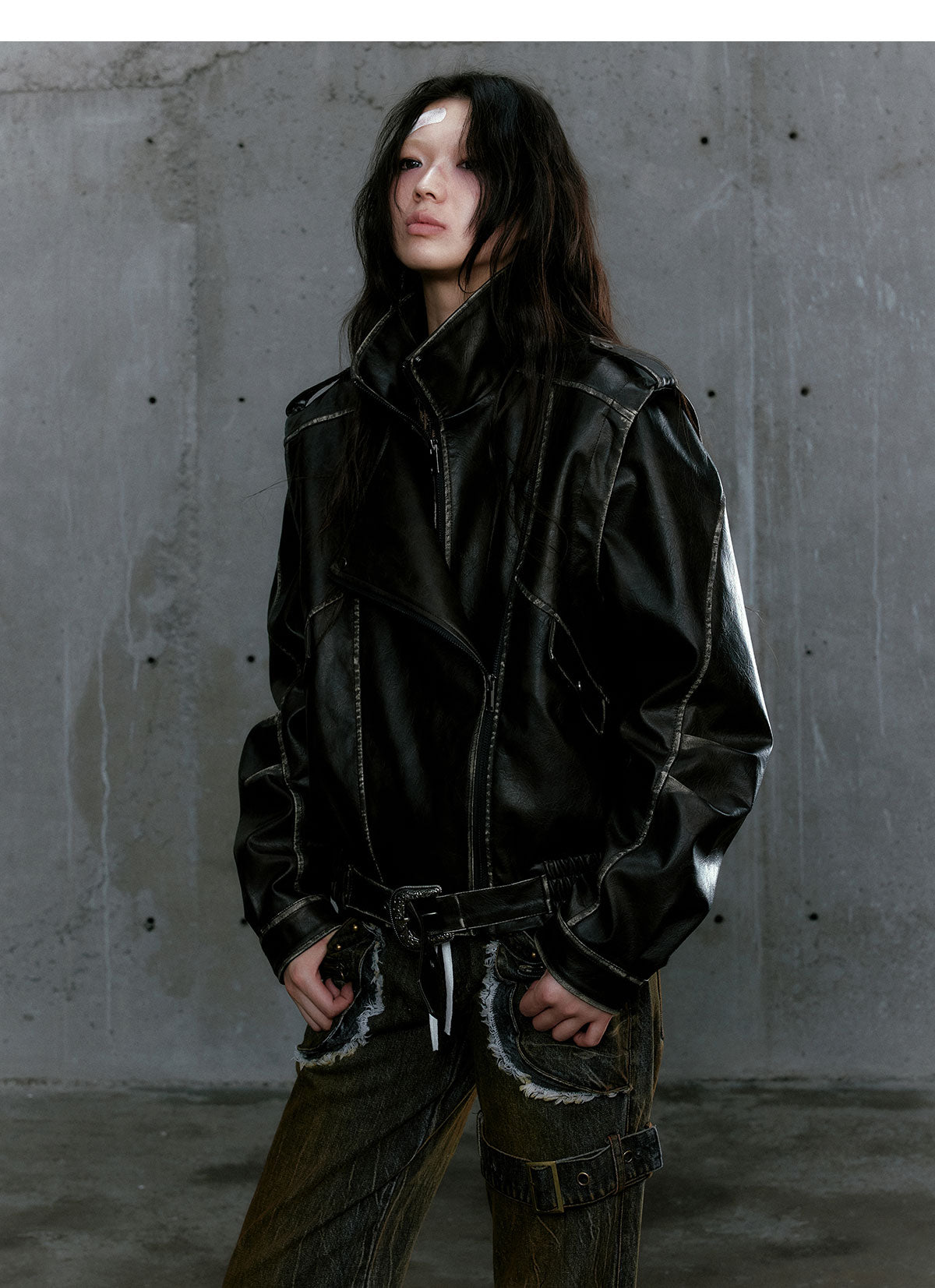 Black Panelled Leather Jacket