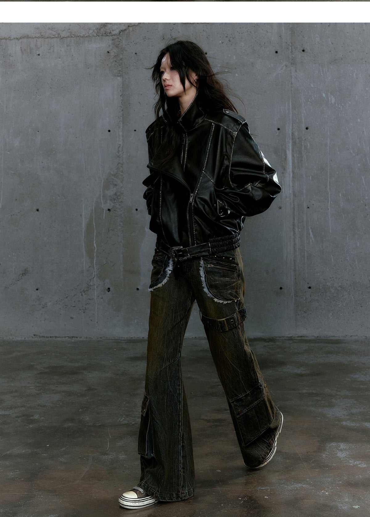 Black Panelled Leather Jacket