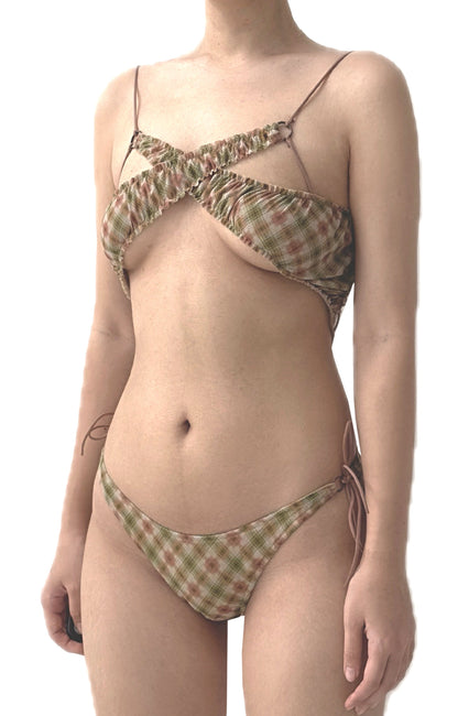 Plaid Mesh Crossover Bikini Set Wild Checker