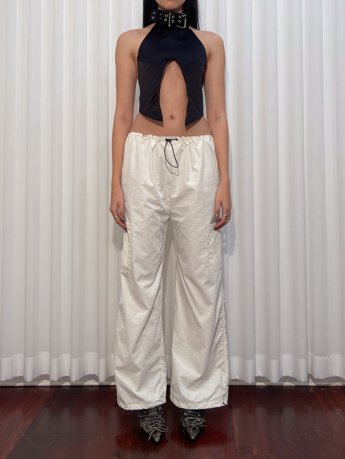 Cream Drawstring Cargo Pants