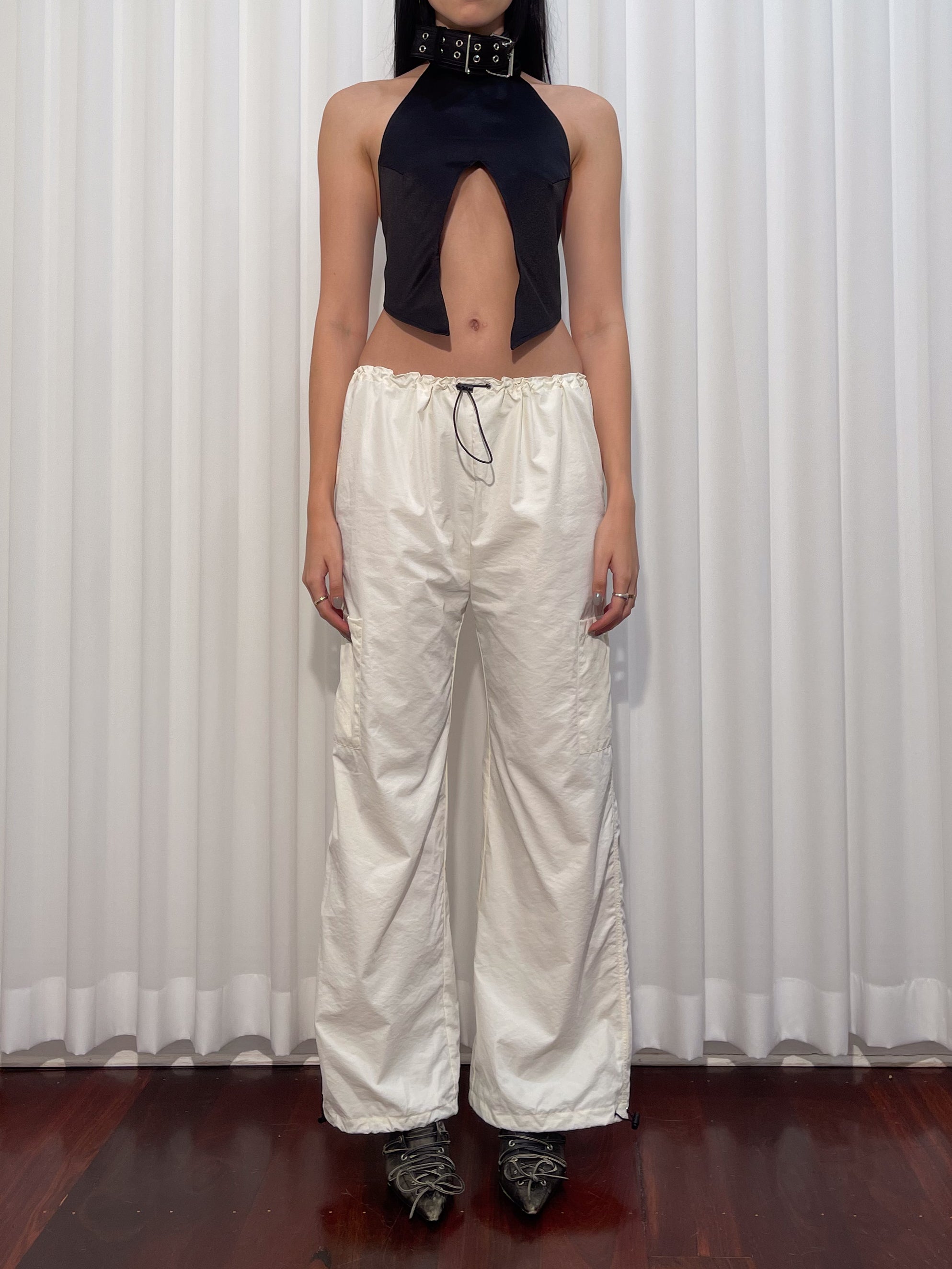 Cream Drawstring Cargo Pants