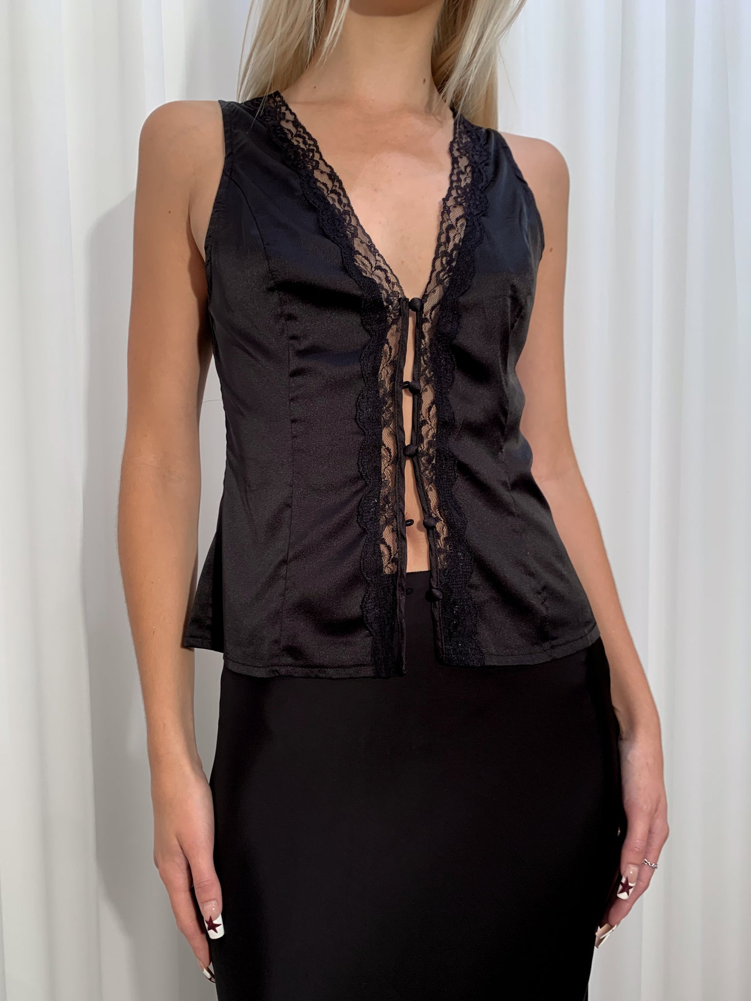 Black Button Lace top