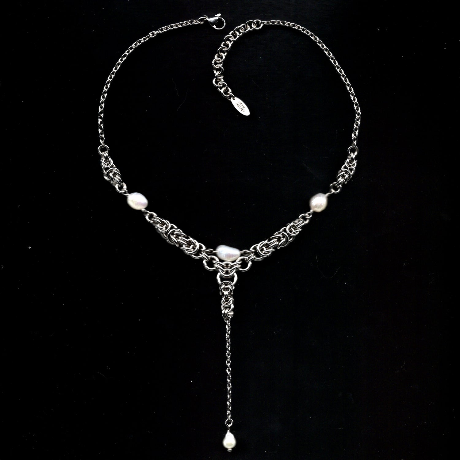 Angelic Pearl Drop. Chainmail Necklace.