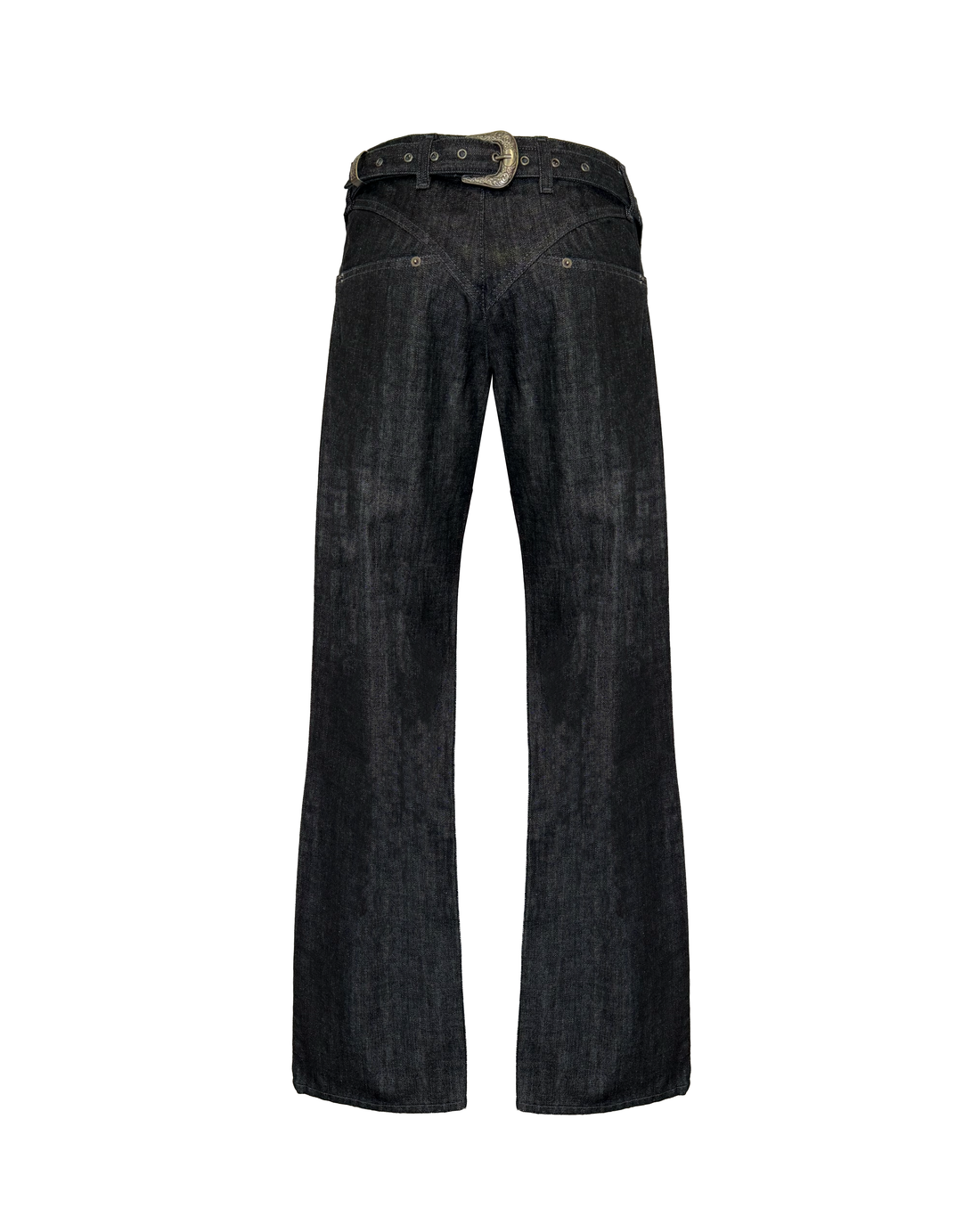 Back Buckle Boot Cut Black Slub