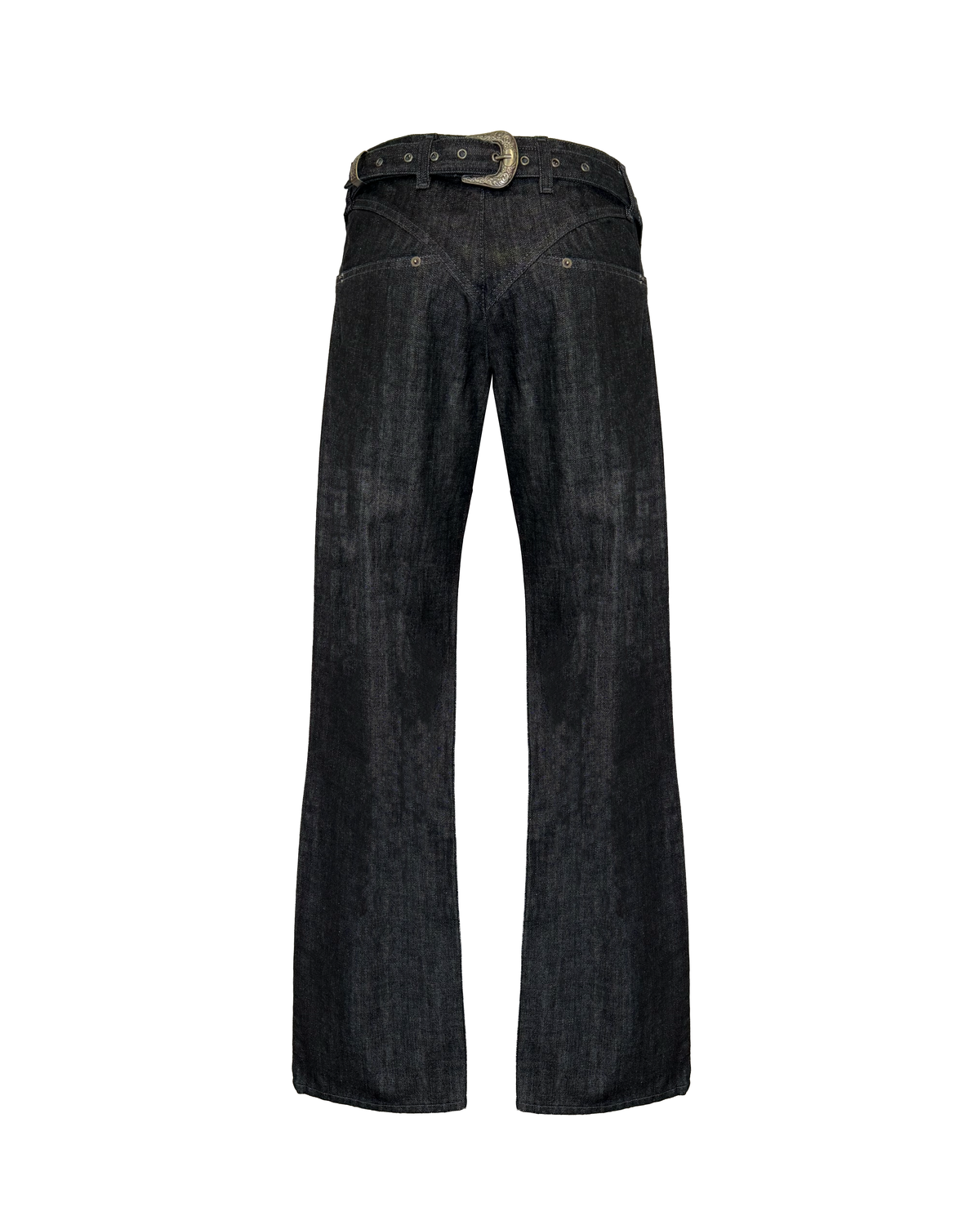 Back Buckle Boot Cut Black Slub