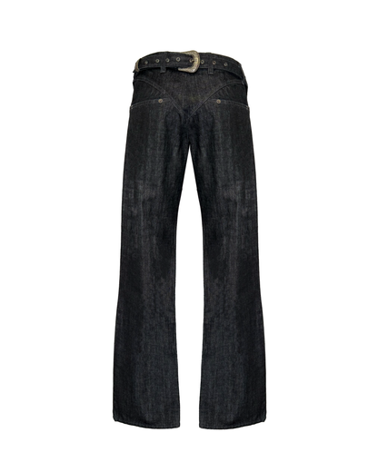 Back Buckle Boot Cut Black Slub
