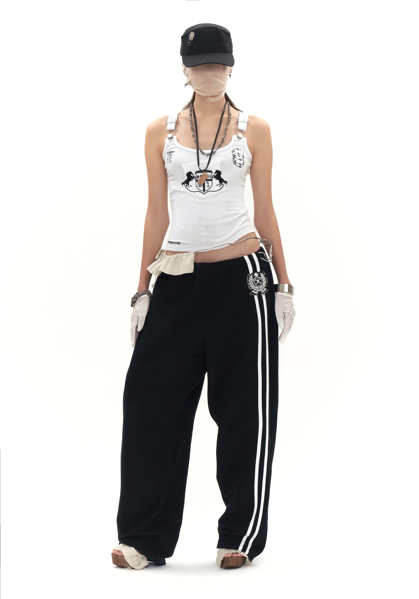 Beaded School Logo Track Pants in Black