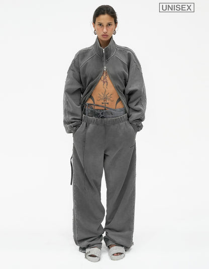 Beaded Track Pants in Washed Grey