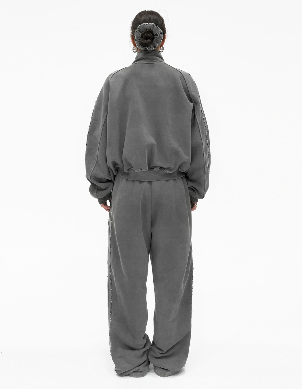 Beaded Track Pants in Washed Grey