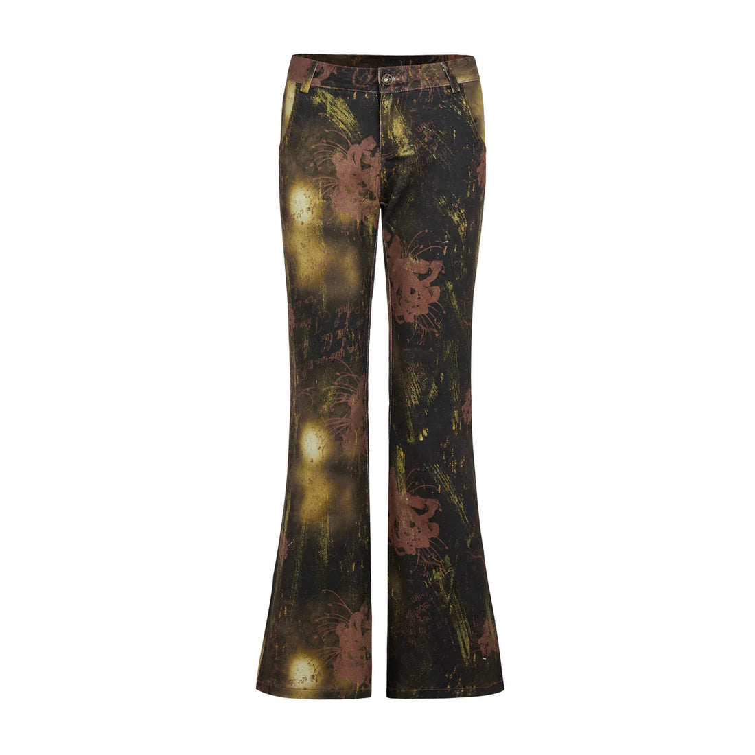 Black Floral Leopard Print Flare Jeans