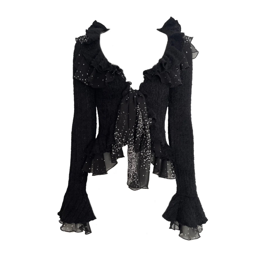 Black Ruffled Knit Cardigan