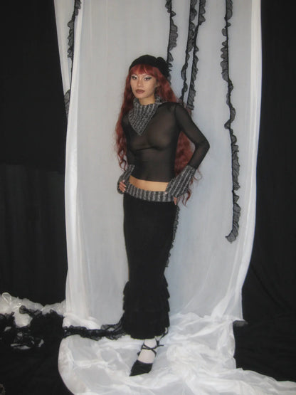 Black Ruffled Knit Mermaid Skirt