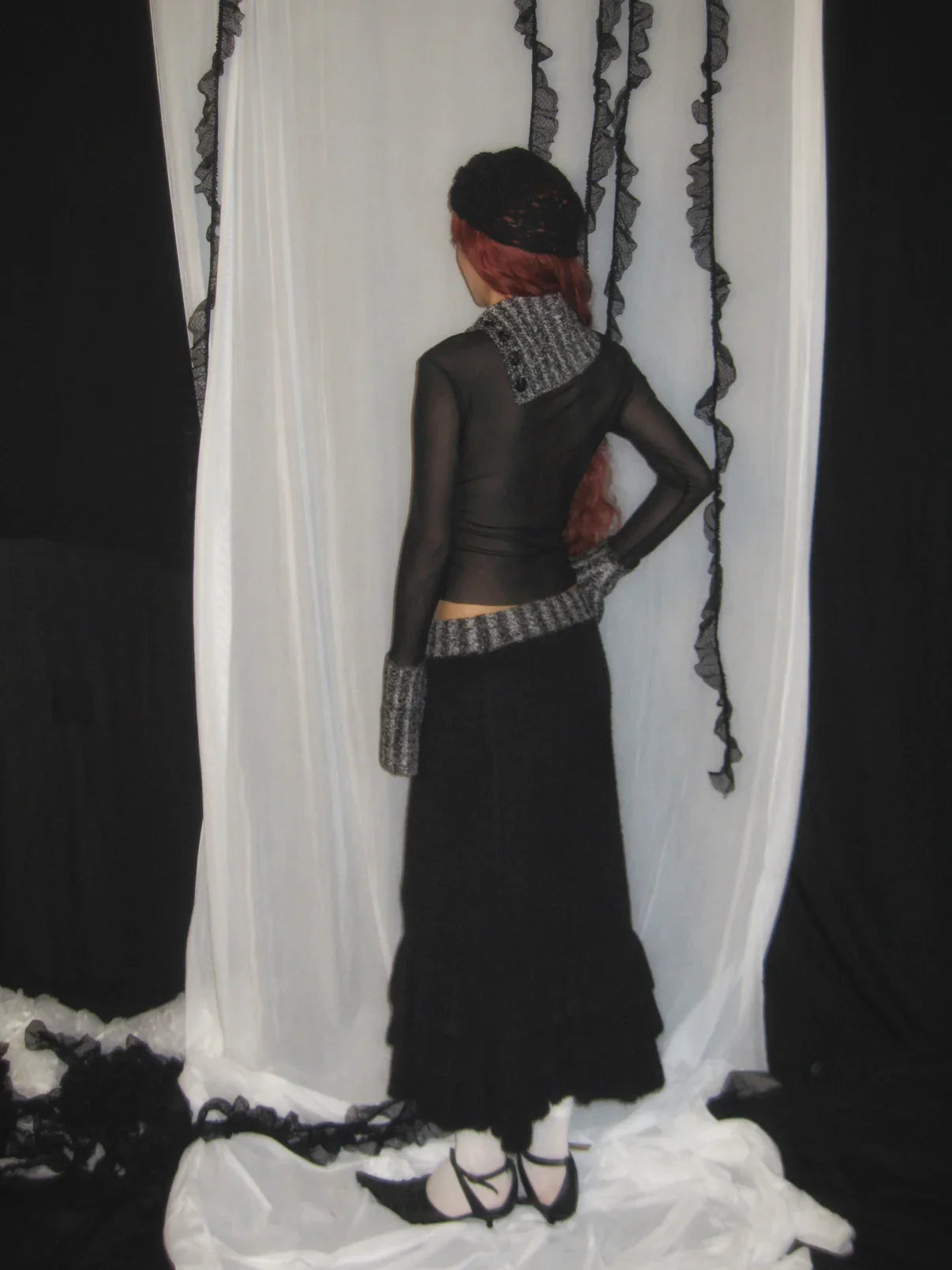 Black Ruffled Knit Mermaid Skirt