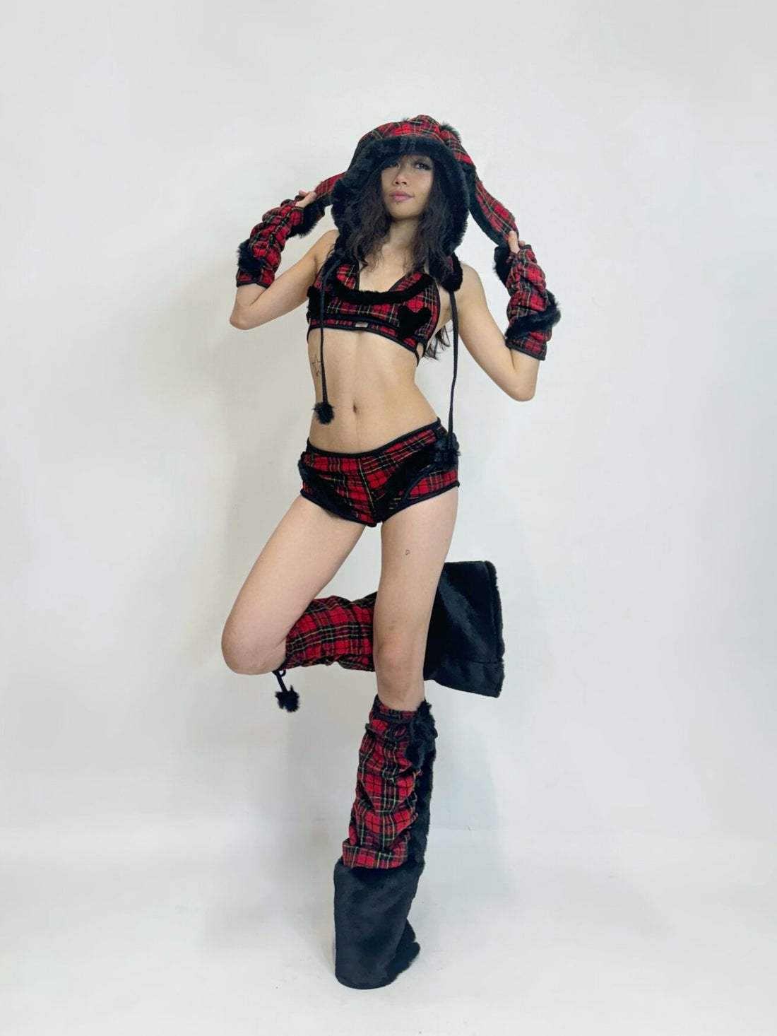 Red Black Plaid Bunny Set