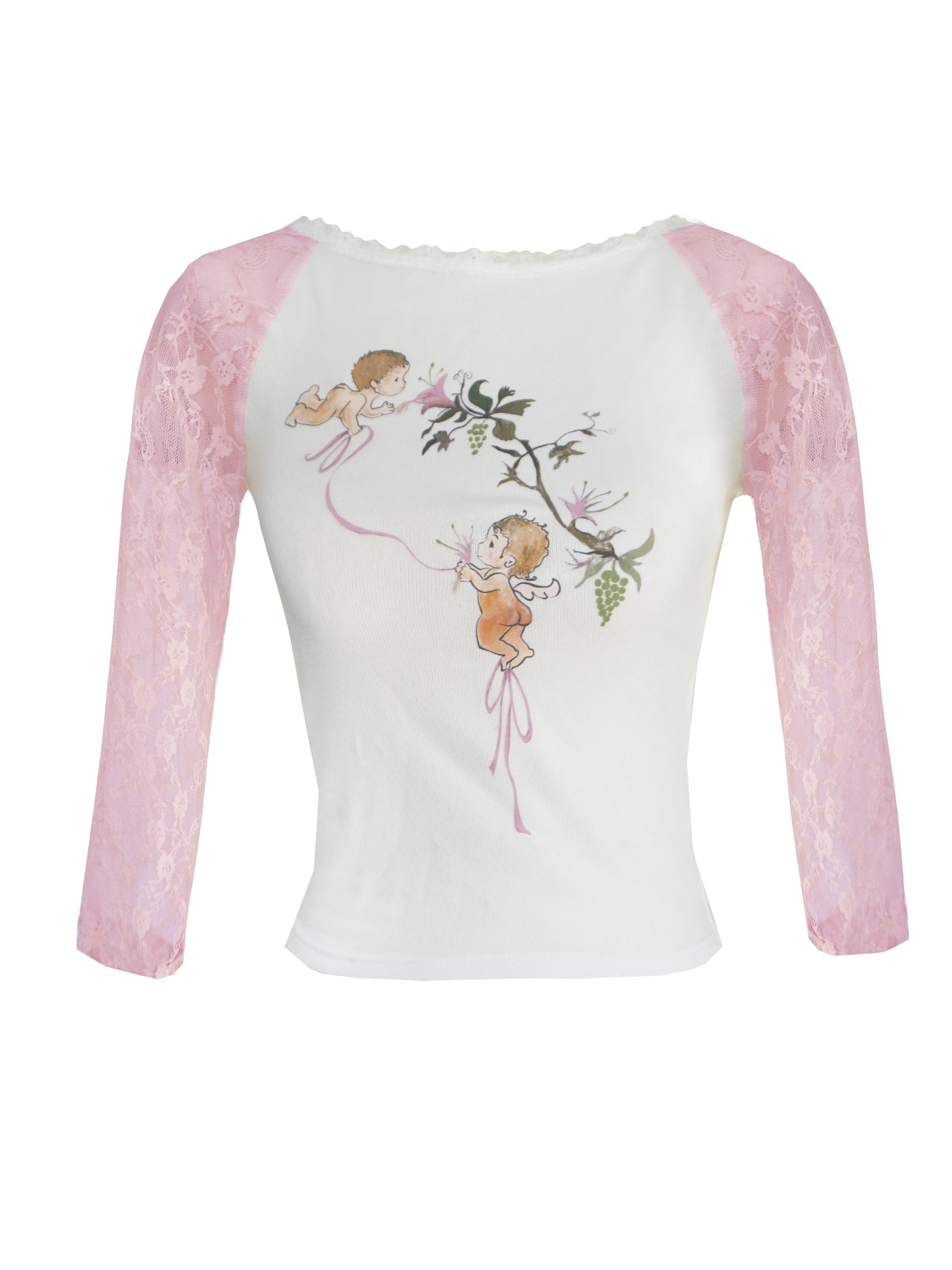 Cupid Print Lace sleeve-pink