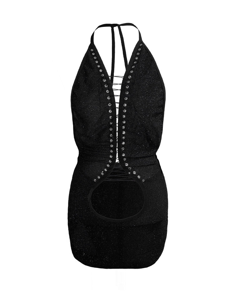 Full Pearl Halter Mini Dress