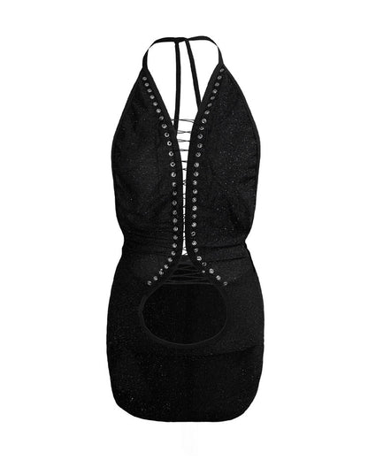 Full Pearl Halter Mini Dress