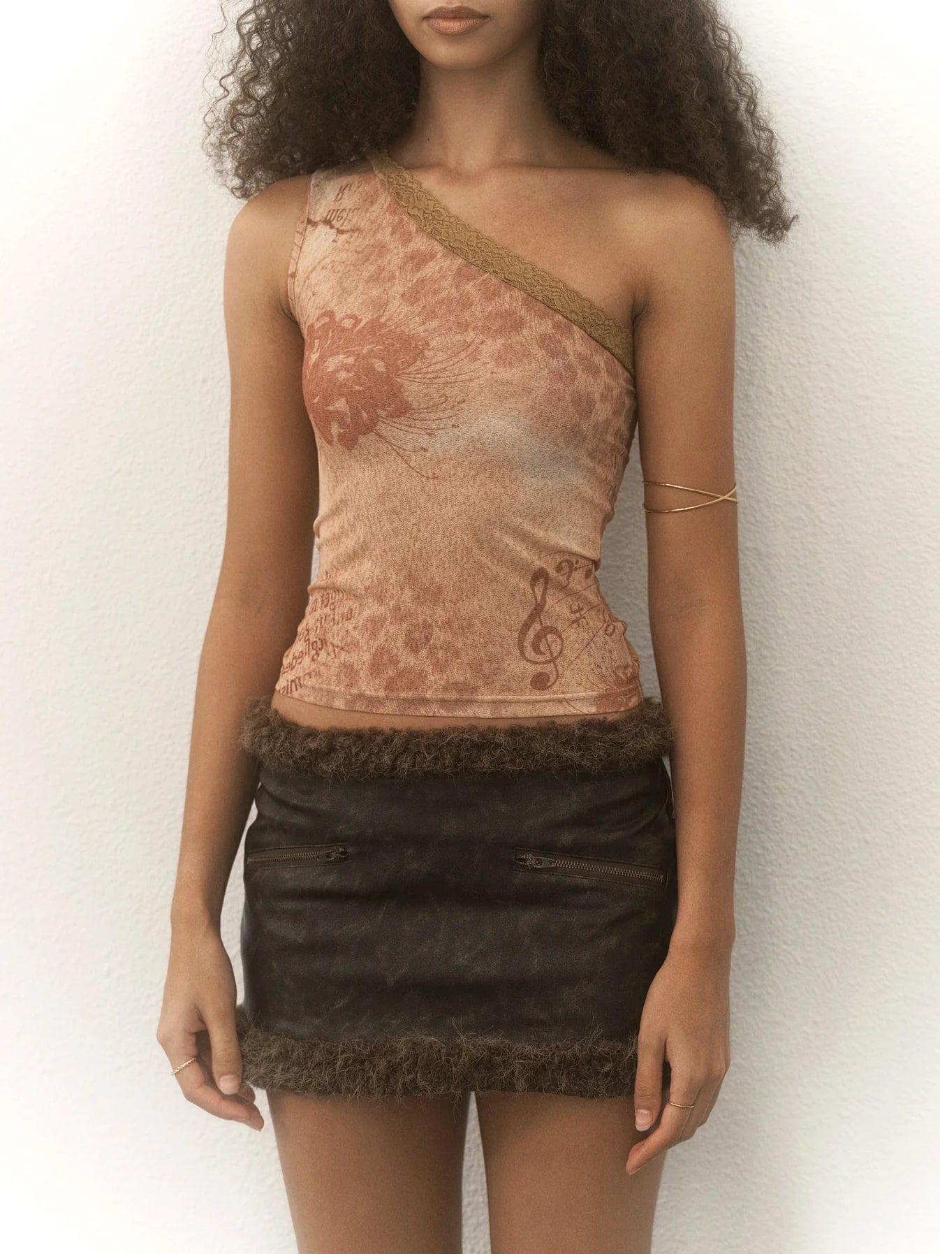Floral Leopard  Print One-Shoulder Top