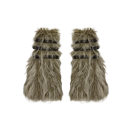 Gradient Brown Buckled Faux Fur Leg Warmers
