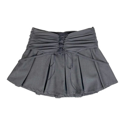 Gray Mesh Lace-up Mini Pleated Skort