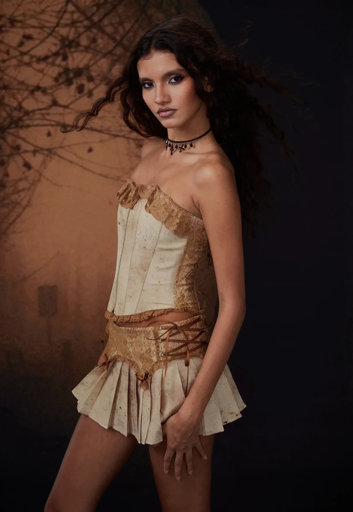 Grungy Lace Patchwork Mini Pleated Skort