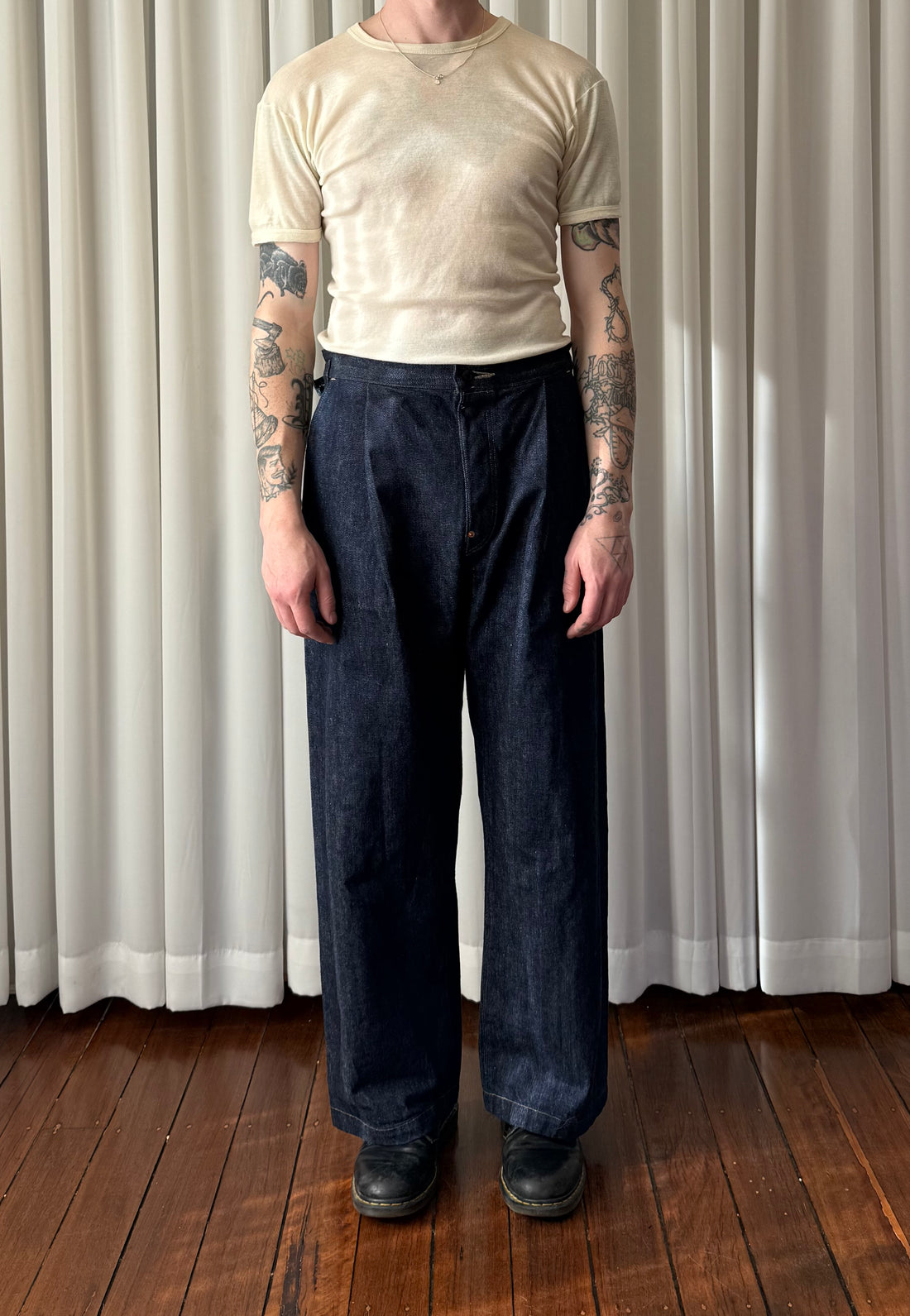 Wide Leg Pleated Denim 13oz