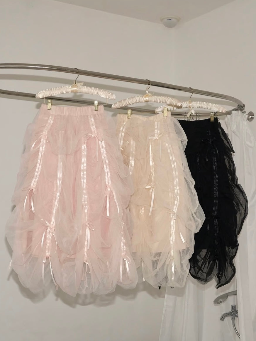 Ballerina Drawstring Ribbon Skirt[4Colors]