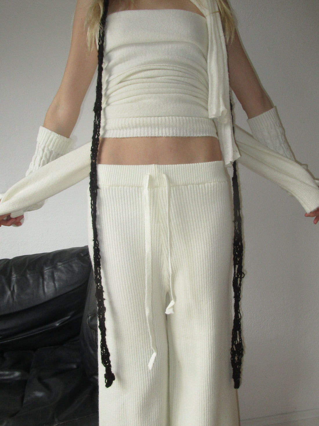 Oversized Lou Knit Wide Pants-Ivory