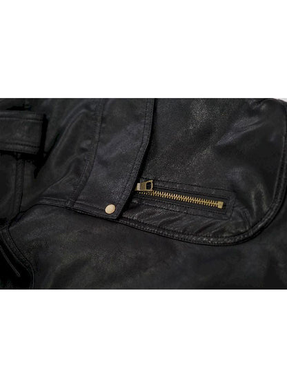 Oversized Fur-Collar Leather Coat