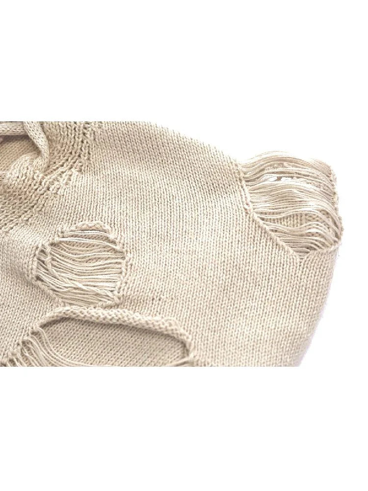 Cream Tie-Front Knit Sweater